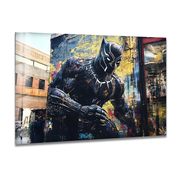 Black Panther Graffiti Glass Wall Art print on glass, glass printed photos