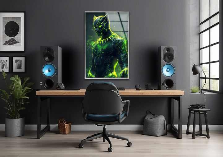 Green Fiery Black Panther Glass Wall Art Glass Printing Wall Art, Print photos on glass