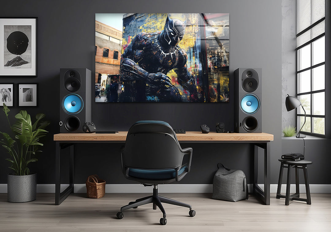 Black Panther Graffiti Glass Wall Art glass photo prints, glass picture prints