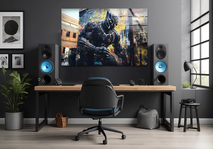 Black Panther Graffiti Glass Wall Art glass photo prints, glass picture prints