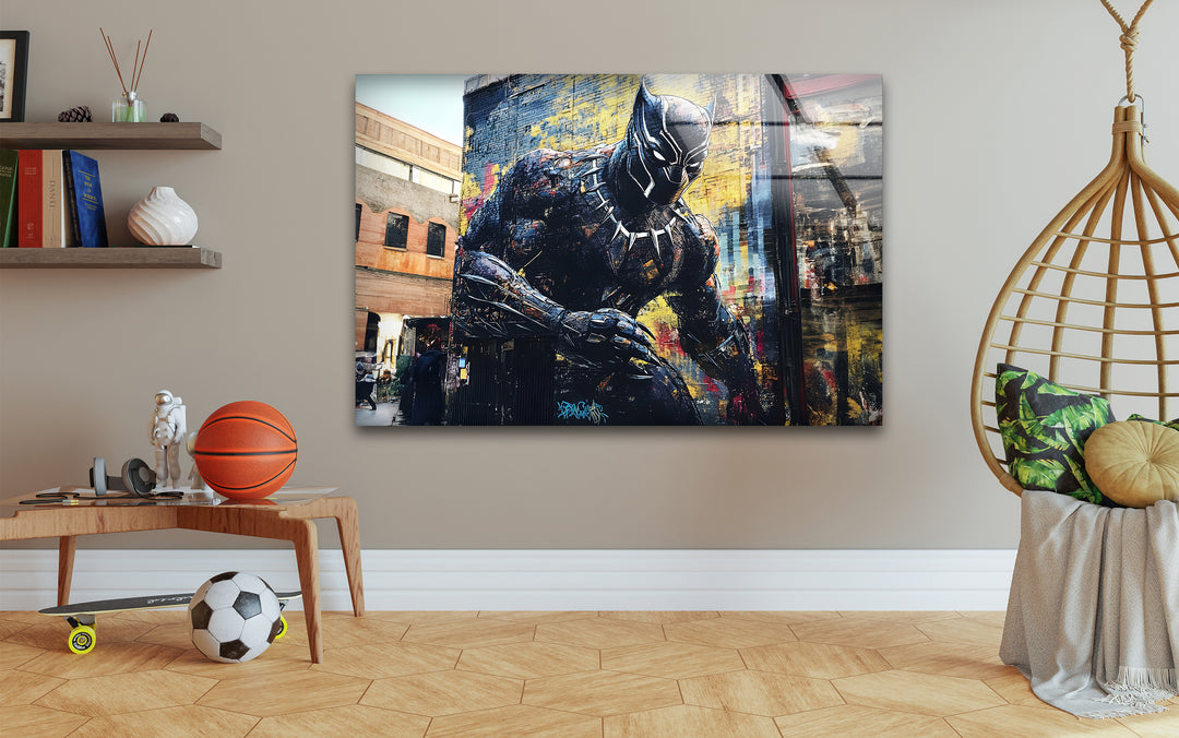 Black Panther Graffiti Glass Wall Art custom glass photo prints, large glass prints
