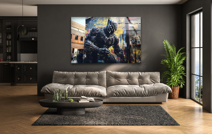Black Panther Graffiti Glass Wall Art picture on glass wall art, photos printed on glass