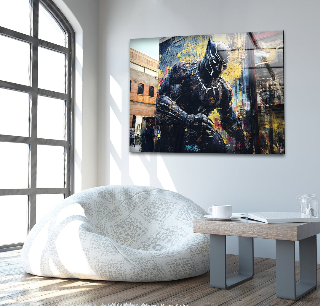Black Panther Graffiti Glass Wall Art large glass photo prints, glass wall photos