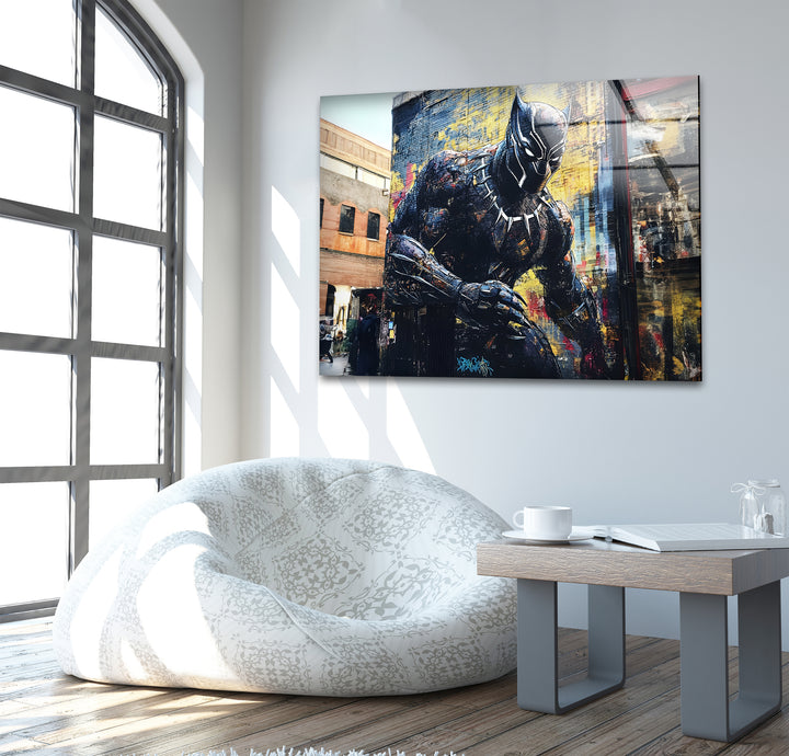 Black Panther Graffiti Glass Wall Art large glass photo prints, glass wall photos