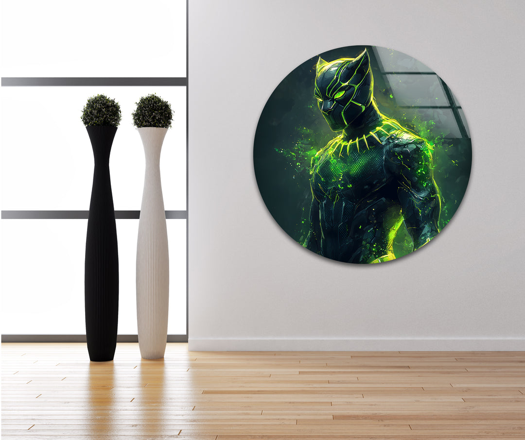 Green Fiery Black Panther Glass Wall Art large glass photo prints, glass wall photos