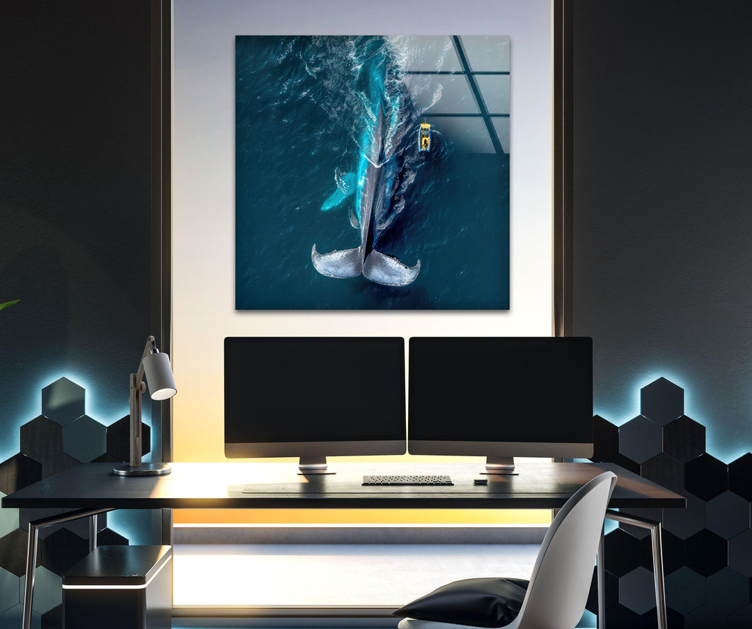 Big Blue Whale Glass Wall Art glass image printing, glass prints from photos