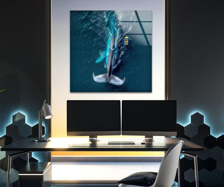 Big Blue Whale Glass Wall Art glass image printing, glass prints from photos