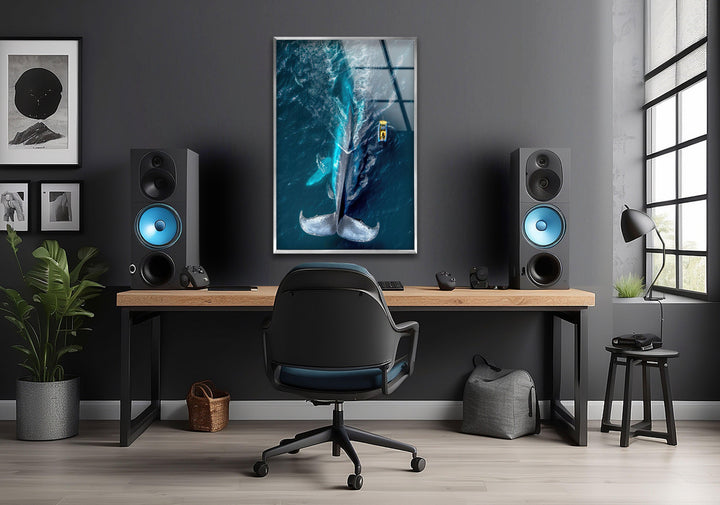Big Blue Whale Glass Wall Art glass pictures for Wall, glass prints wall art