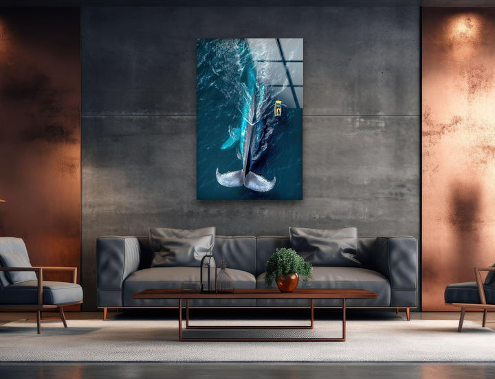 Big Blue Whale Glass Wall Art custom glass pictures, glass art prints