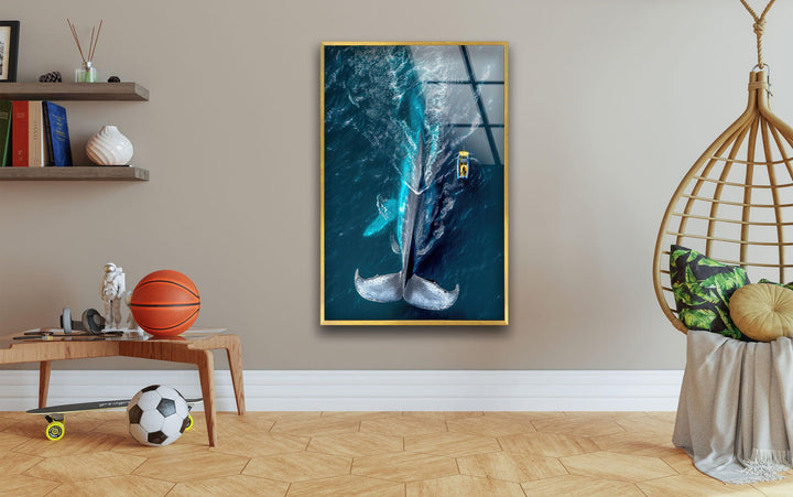 Big Blue Whale Glass Wall Art photo print on glass, prints on glass wall art