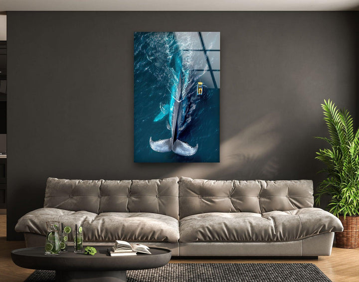 Big Blue Whale Glass Wall Art large glass photo prints, glass wall photos