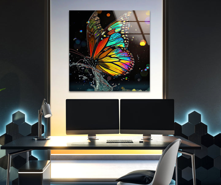 Red Yellow Butterfly Glass Wall Art glass photo prints, glass picture prints
