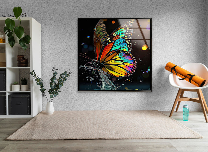 Red Yellow Butterfly Glass Wall Art Glass Printing Wall Art, Print photos on glass
