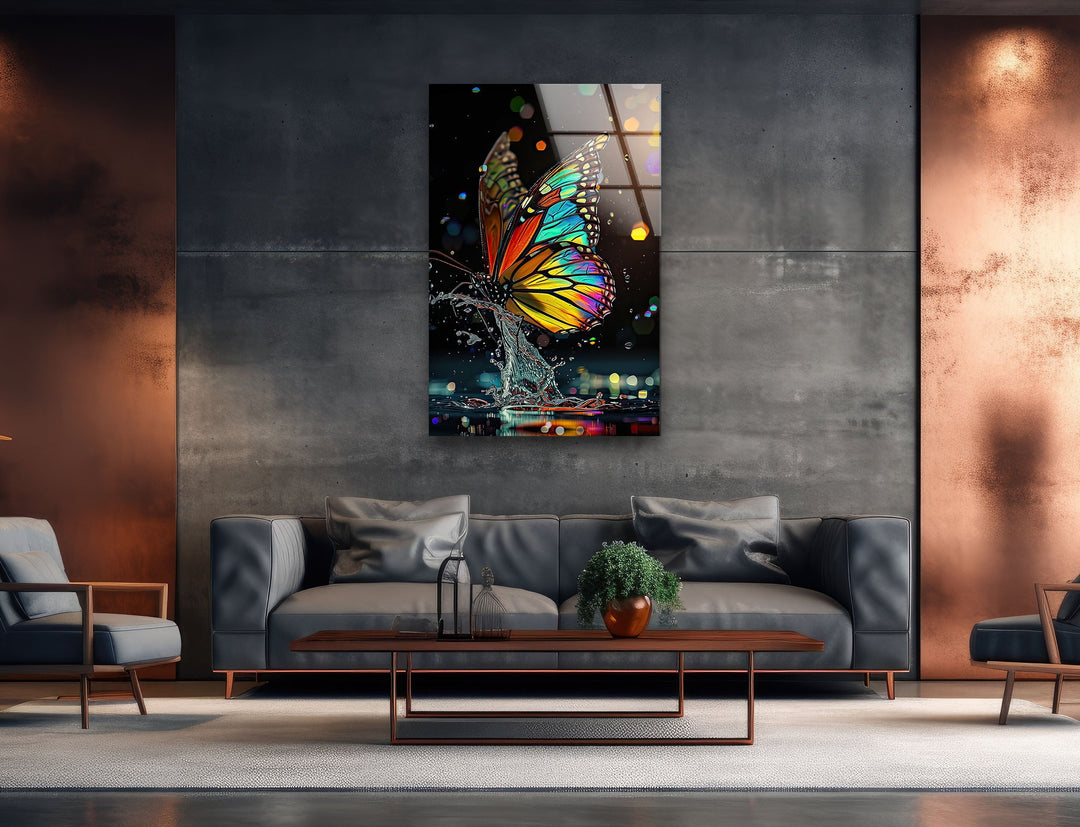 Red Yellow Butterfly Glass Wall Art glass pictures for Wall, glass prints wall art
