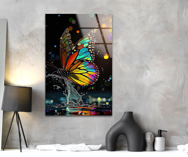 Red Yellow Butterfly Glass Wall Art custom glass pictures, glass art prints

