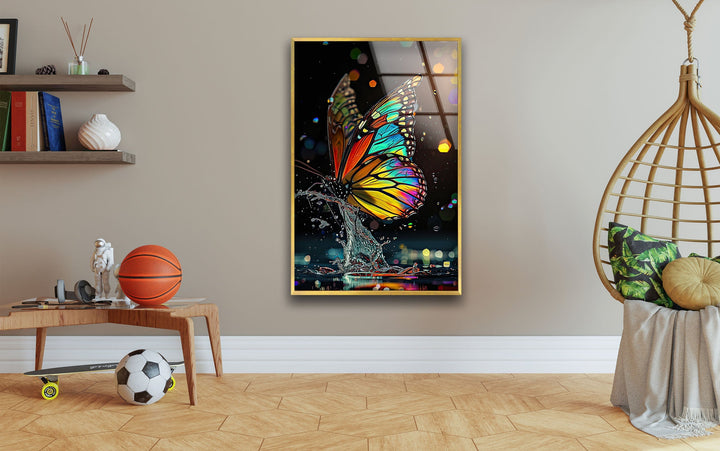 Red Yellow Butterfly Glass Wall Art photo print on glass, prints on glass wall art
