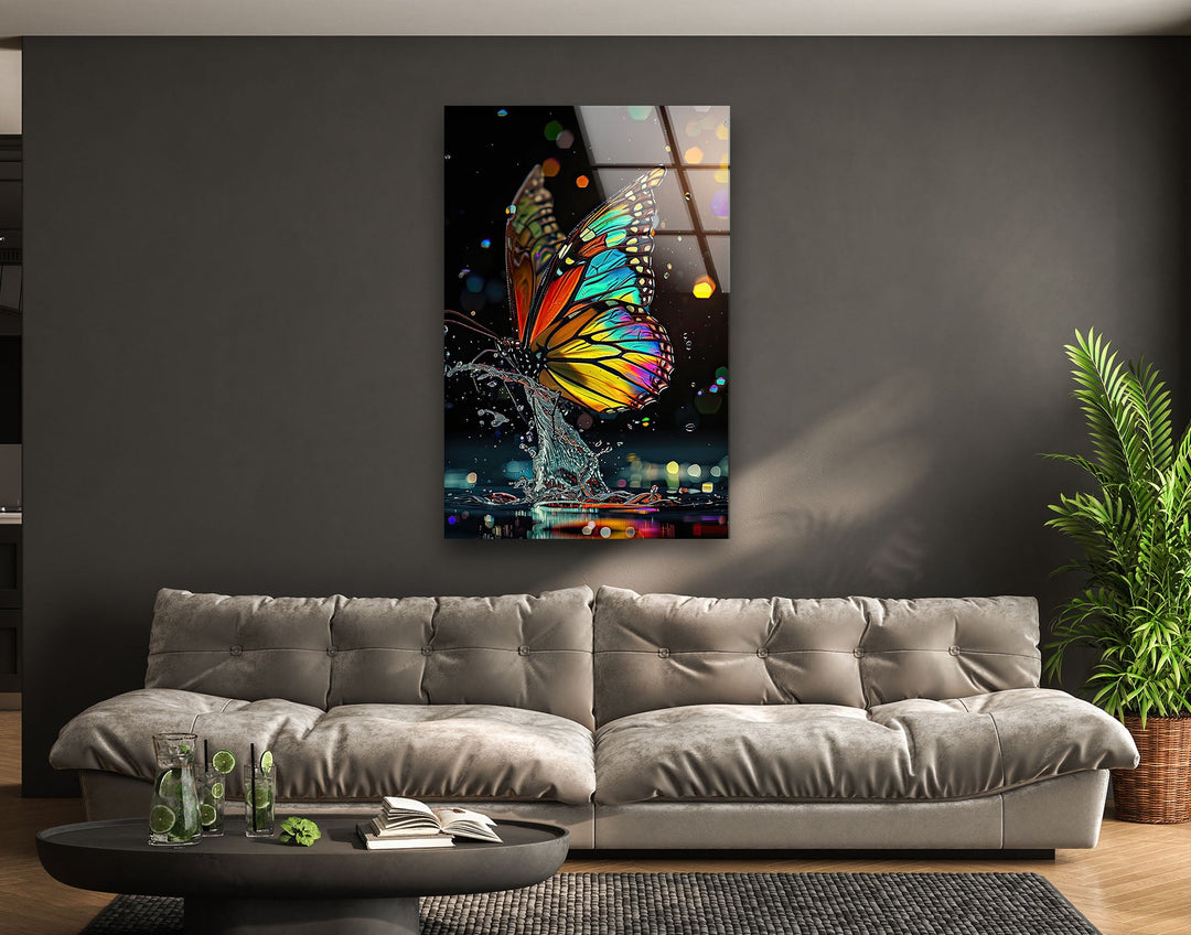 Red Yellow Butterfly Glass Wall Art glass wall decor, glass wall art decor
