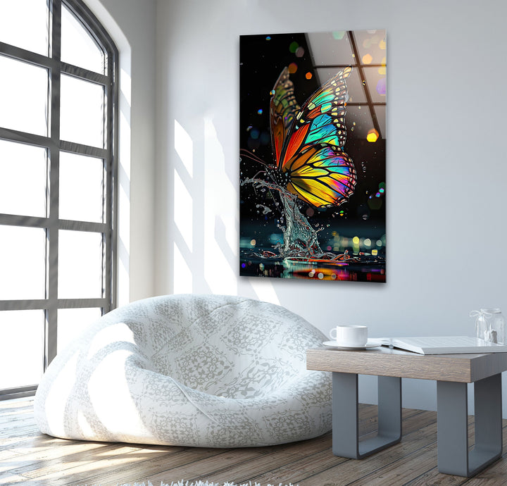Red Yellow Butterfly Glass Wall Art stained glass wall art, stained glass wall decor
