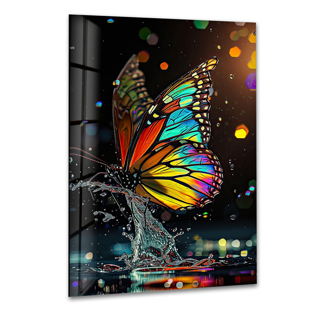 Red Yellow Butterfly Glass Wall Art print picture on glass, Tempered Glass Wall Art

