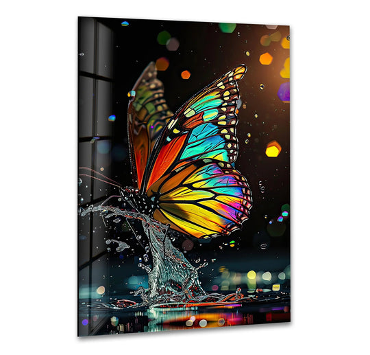 Red Yellow Butterfly Glass Wall Art print picture on glass, Tempered Glass Wall Art
