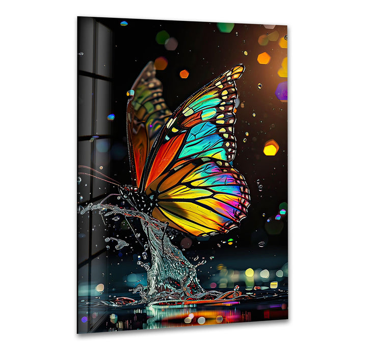 Red Yellow Butterfly Glass Wall Art print picture on glass, Tempered Glass Wall Art
