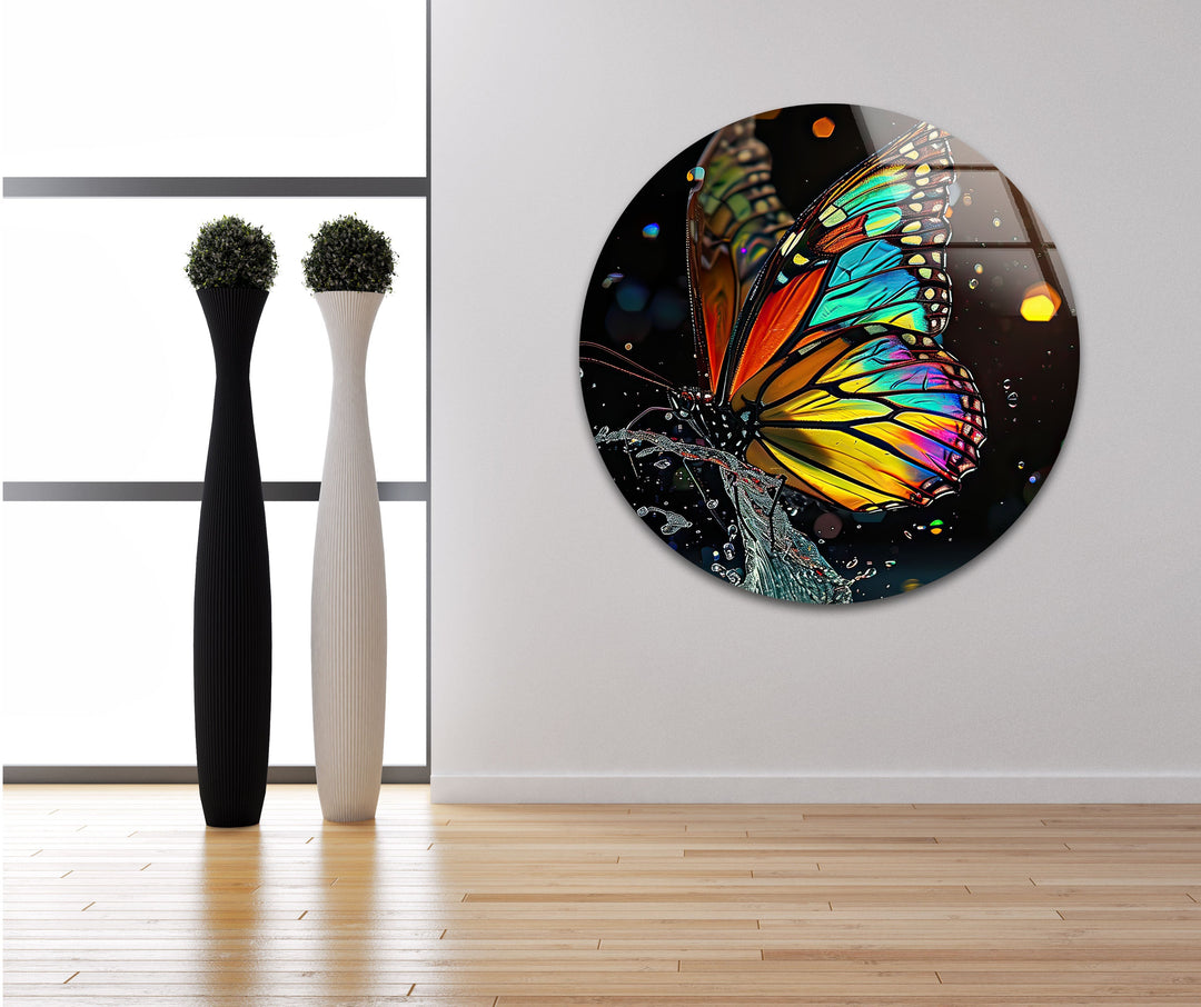 Red Yellow Butterfly Glass Wall Art glass art painting, glass art for the Wall
