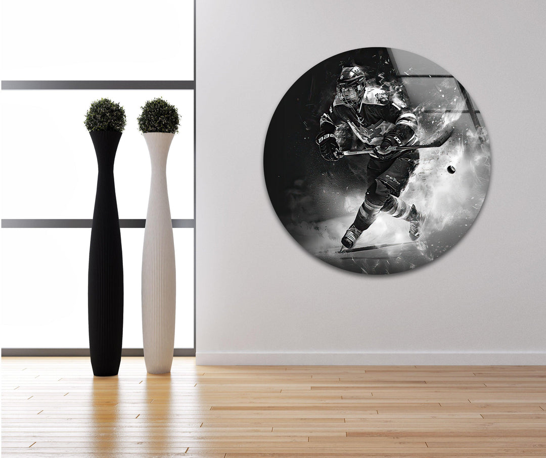 Action-packed hockey moment frozen in dramatic wall print.