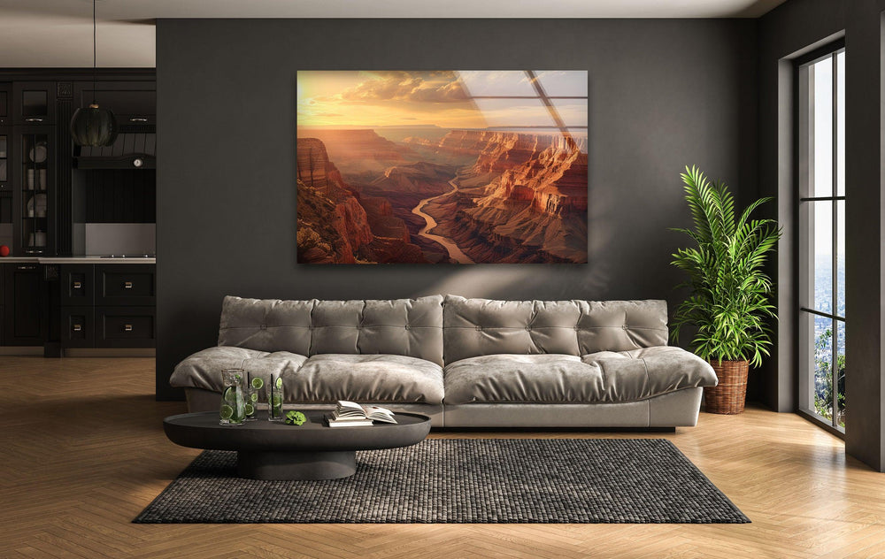 Large landscape wall art capturing the golden-hour beauty of the Grand Canyon.
