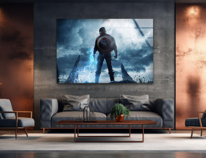 Captain America Marvel Glass Wall Art large glass photo prints, glass wall photos
