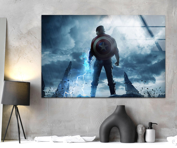 Captain America Marvel Glass Wall Art picture on glass wall art, photos printed on glass
