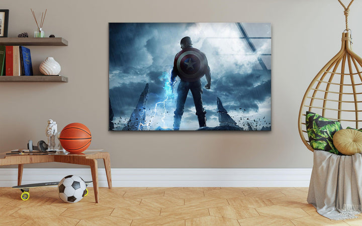 Captain America Marvel Glass Wall Art custom glass photo prints, large glass prints
