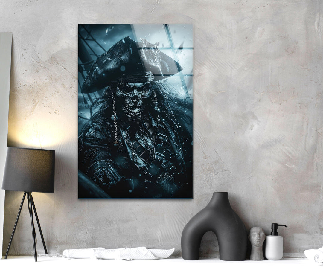 Skeleton Captain Jack Sparrow Glass Wall Art, glass pictures for Wall, glass prints wall art