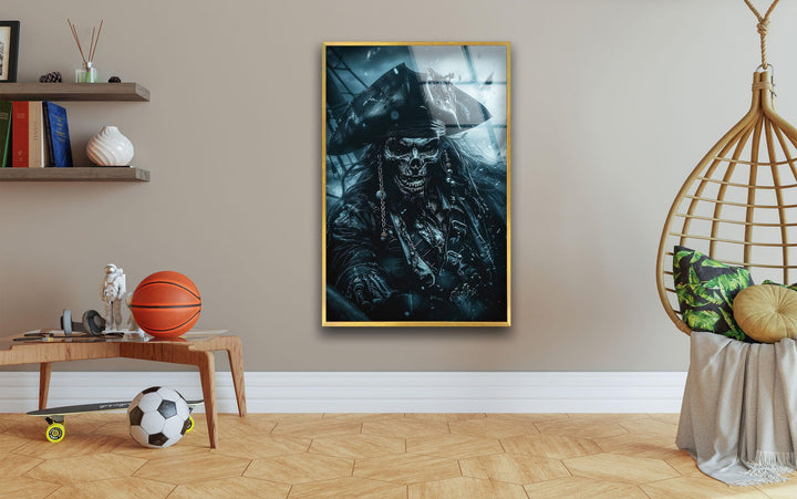 Skeleton Captain Jack Sparrow Glass Wall Art, glass art painting, glass art for the Wall