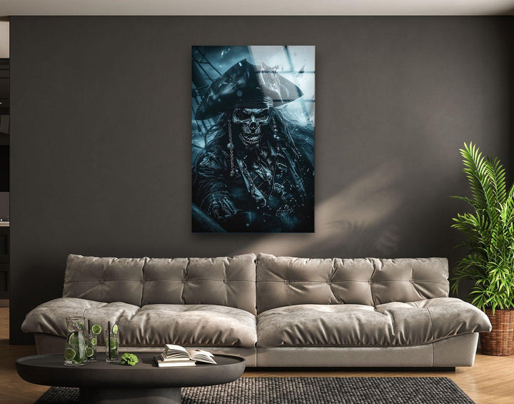 Skeleton Captain Jack Sparrow Glass Wall Art, custom glass photo prints, large glass prints