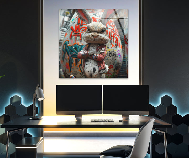 Caricature Of a Punk Rock Rabbit Glass Wall Art glass photo prints, glass picture prints

