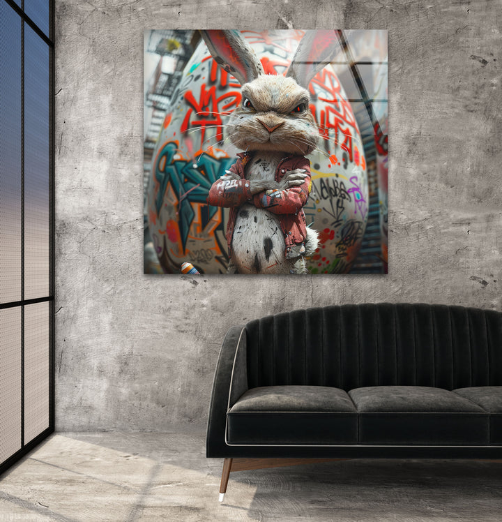 Caricature Of a Punk Rock Rabbit Glass Wall Art art glass wall art, glass wall art pictures
