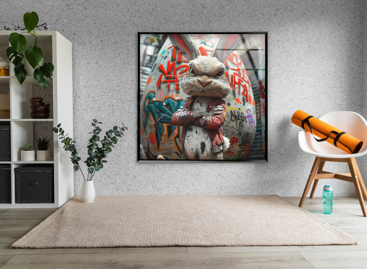 Caricature Of a Punk Rock Rabbit Glass Wall Art Glass Printing Wall Art, Print photos on glass
