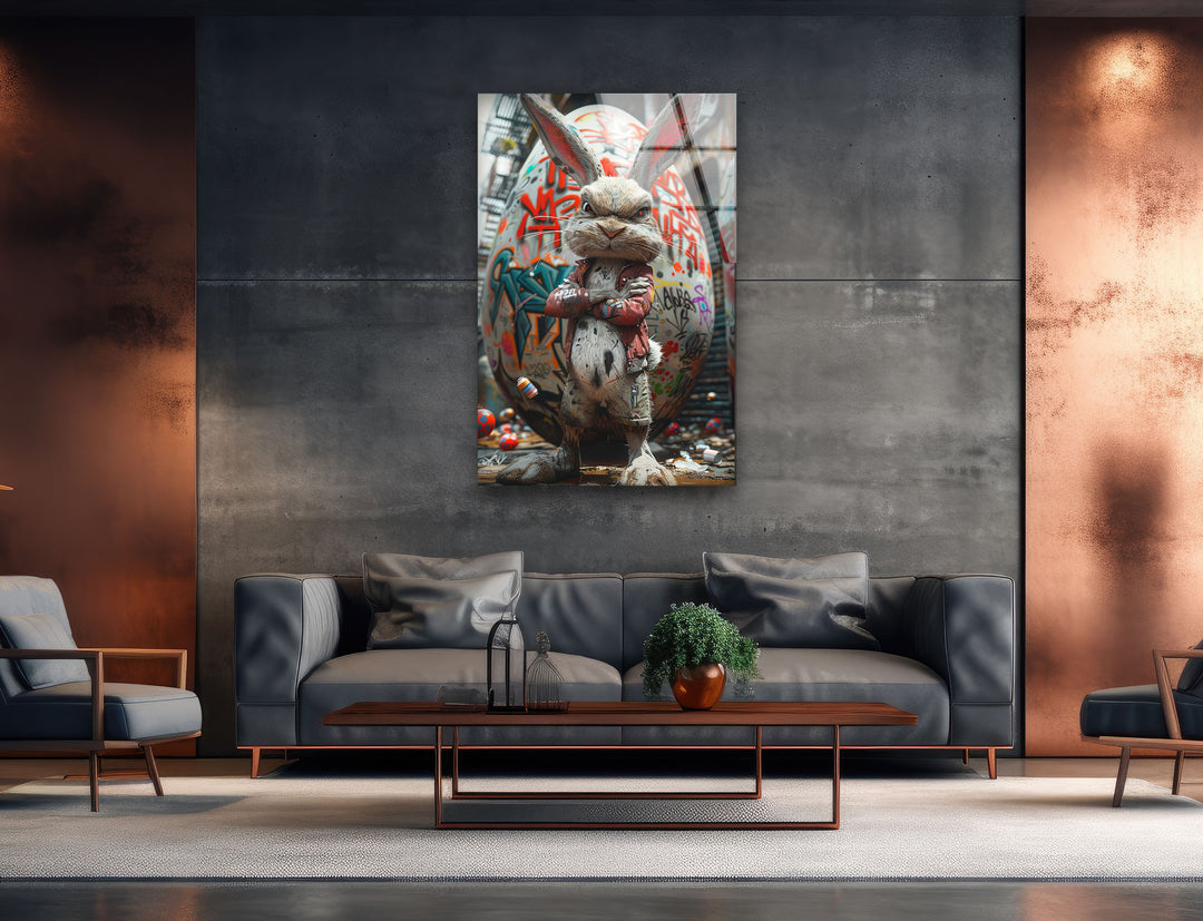 Caricature Of a Punk Rock Rabbit Glass Wall Art print on glass, glass printed photos
