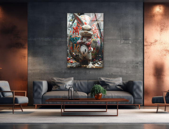 Caricature Of a Punk Rock Rabbit Glass Wall Art print on glass, glass printed photos
