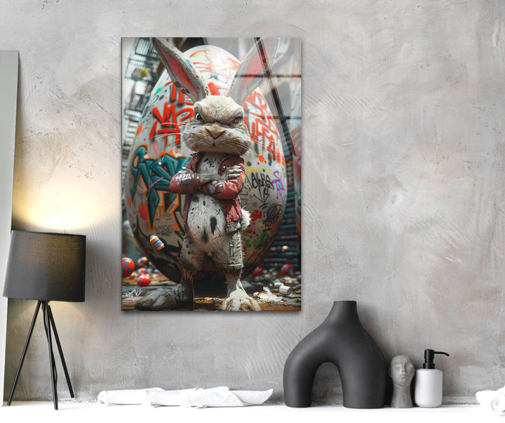 Caricature Of a Punk Rock Rabbit Glass Wall Art print picture on glass, Tempered Glass Wall Art
