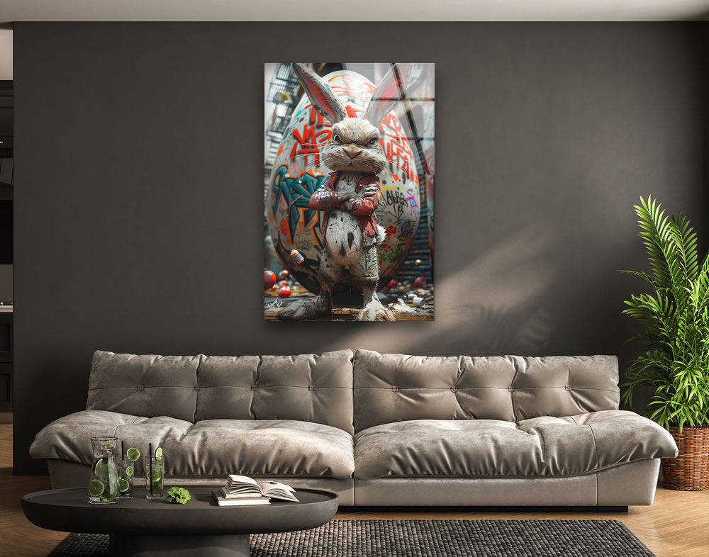 Caricature Of a Punk Rock Rabbit Glass Wall Art custom glass photo prints, large glass prints
