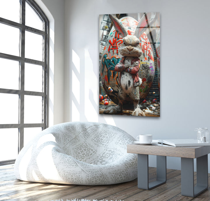 Caricature Of a Punk Rock Rabbit Glass Wall Art stained glass wall art, stained glass wall decor
