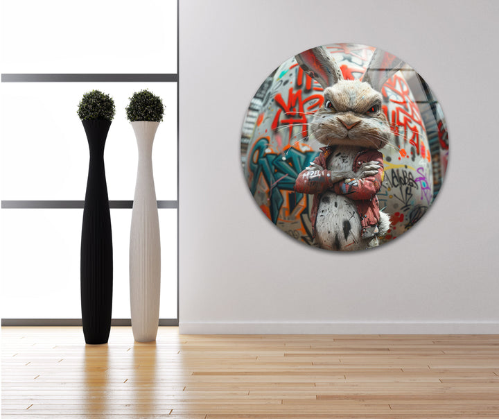 Caricature Of a Punk Rock Rabbit Glass Wall Art glass art painting, glass art for the Wall
