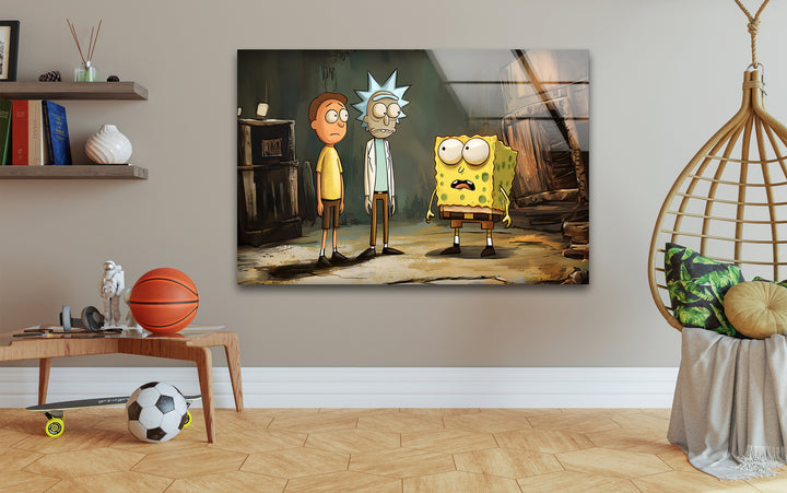 Cartoon Of Rick Morty and Spongebob Glass Wall Art large glass photo prints, glass wall photos
