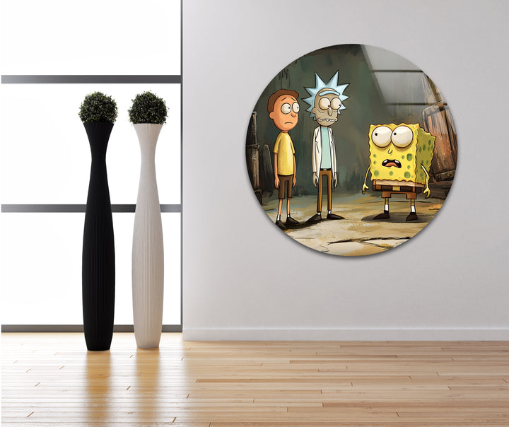 Cartoon Of Rick Morty and Spongebob Glass Wall Art picture on glass wall art, photos printed on glass
