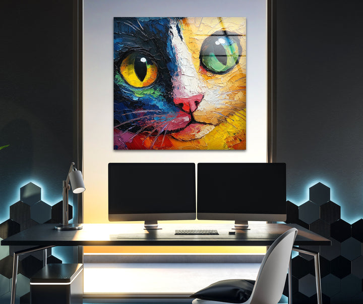 Cat Head Glass Wall Art large glass photo prints, glass wall photos
