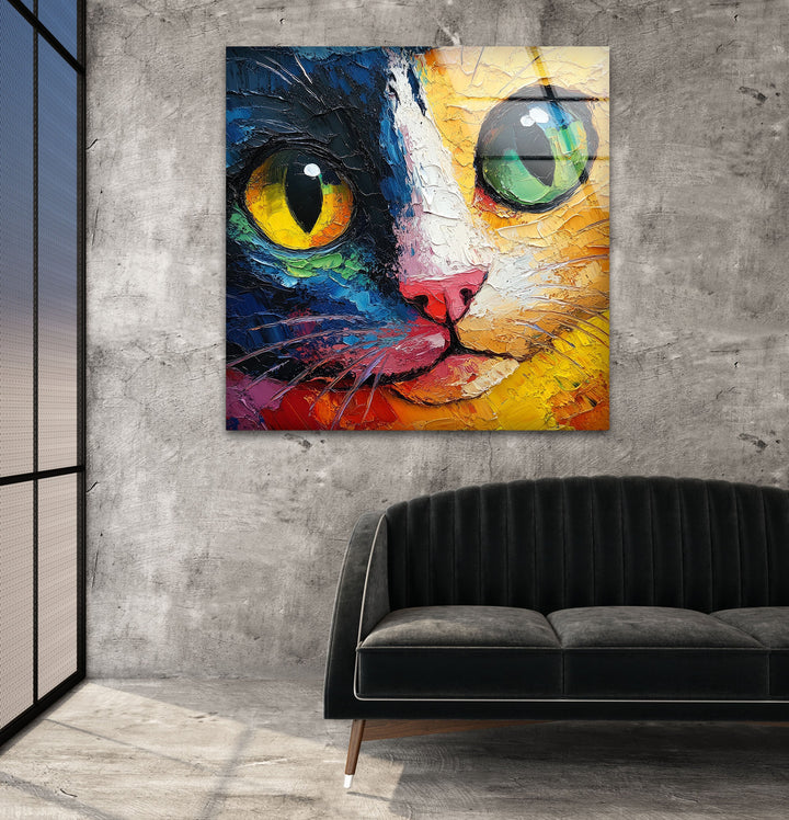 Cat Head Glass Wall Art custom glass pictures, glass art prints
