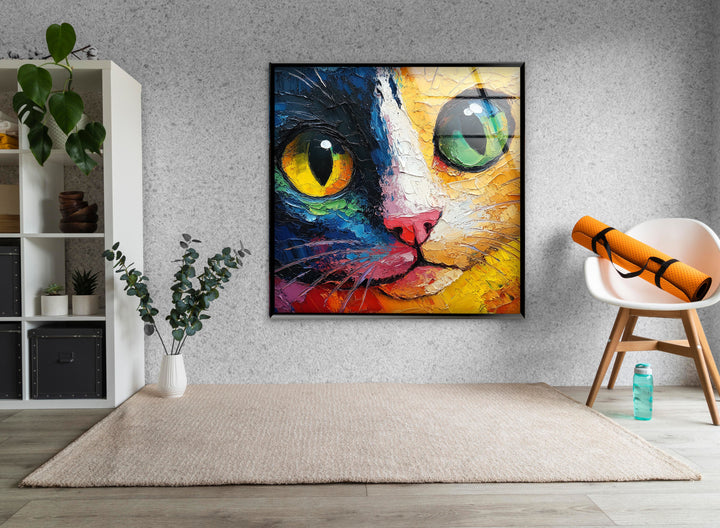 Cat Head Glass Wall Art photo print on glass, prints on glass wall art
