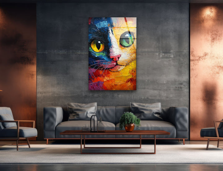 Cat Head Glass Wall Art picture on glass wall art, photos printed on glass
