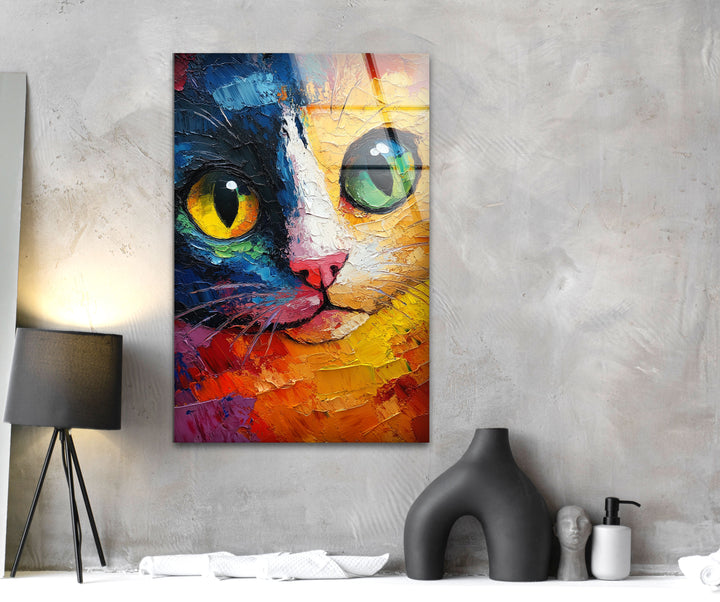 Cat Head Glass Wall Art print on glass, glass printed photos
